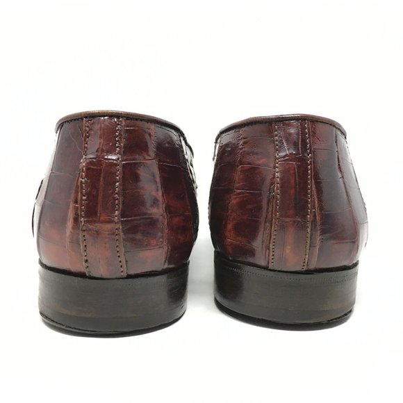 Belvedere Loafers Shoes Size 10 Brown Crocodile display picture 1